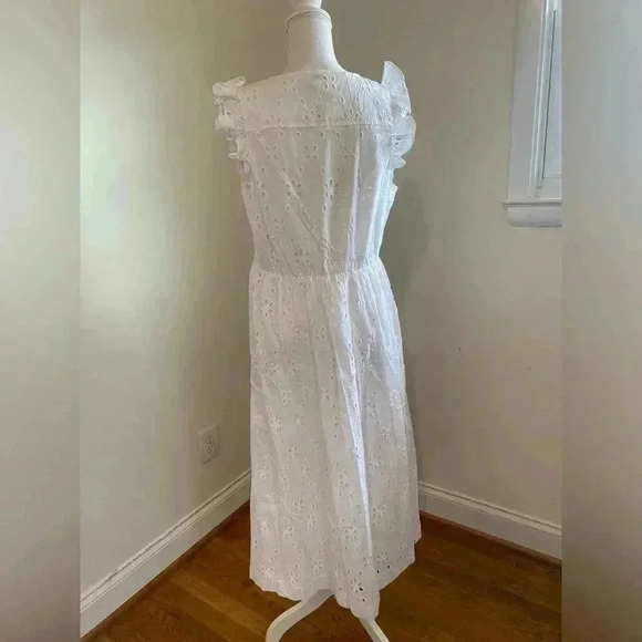 J. Crew -White Floral Eyelet Ruffle Midi Dress Size 12 NWT - Picture 7 of 15